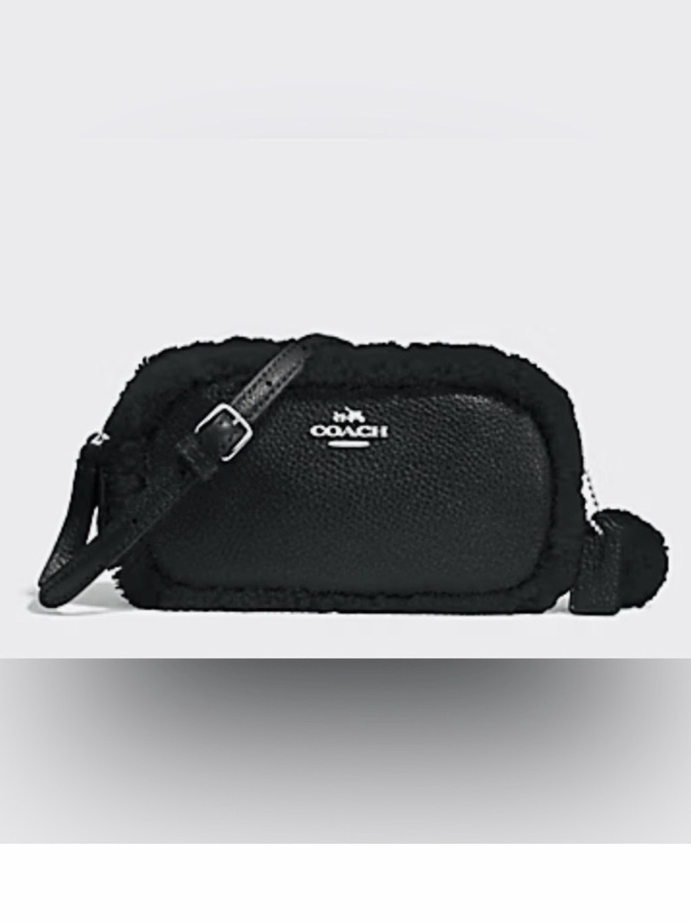 Coach Black Shearling Trim Pebbled Leather Crossbody